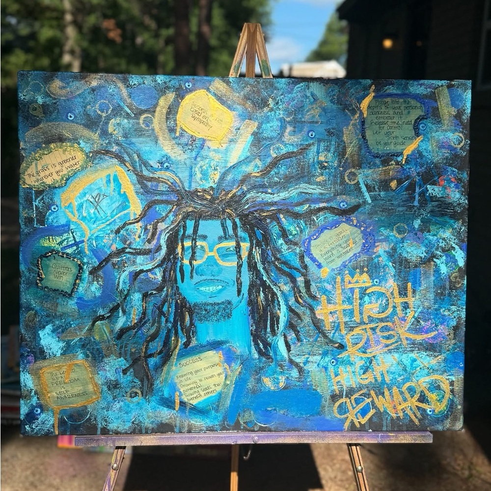 Vibrant Blue and Gold Abstract Canvas - Picture 9 of 10